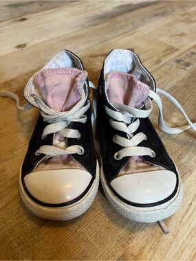Converse Black Canvas Kids Sneakers with Pink Tongue